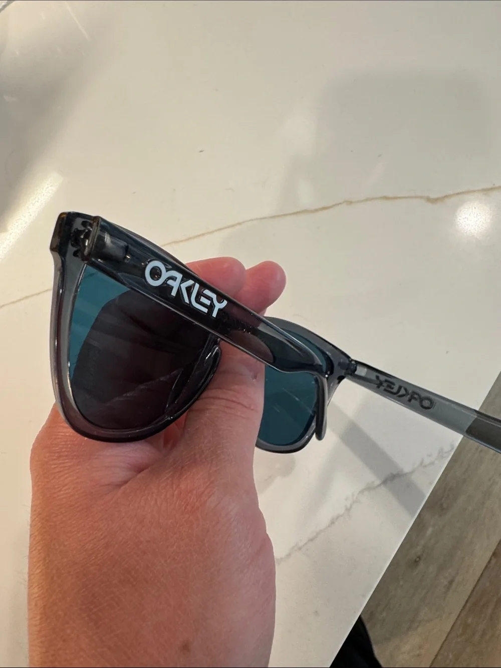 Oakley Oakley Frogskins Gray Frame Sunglasses with pinkish orange-red Lenses
